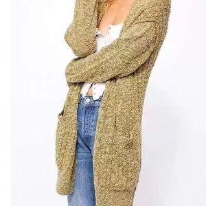 Free People Military Green Longline Knit Cardigan Sweater Oversized cozy